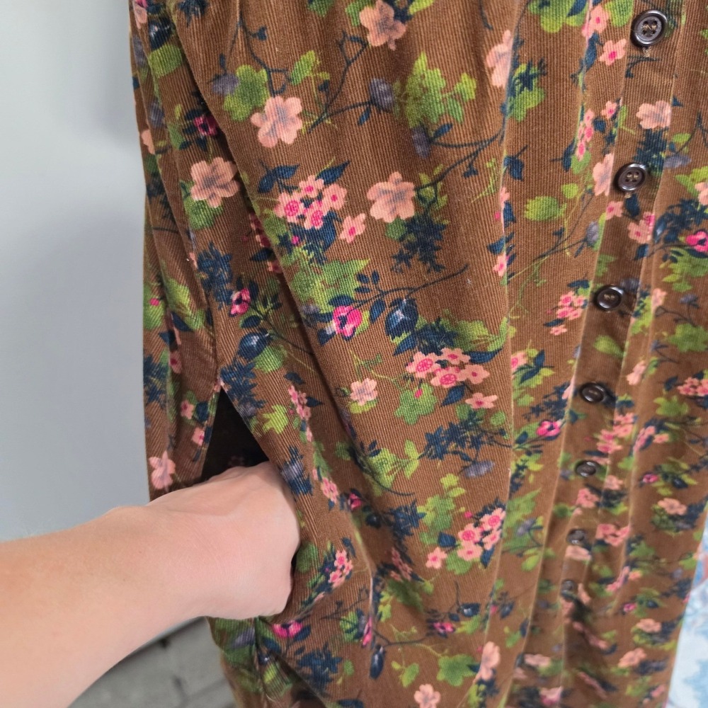 Natural Life Avery Corduroy Midi Dress Womens M Brown Floral Pockets fall - Picture 10 of 13